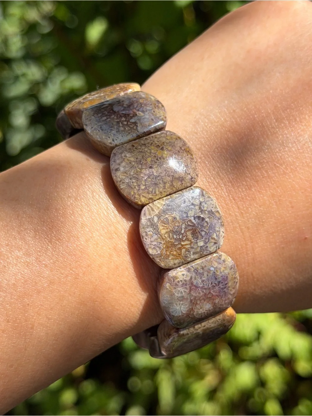 Handmade Fossil Coral Stretch Bracelet in Earth Tones Palo